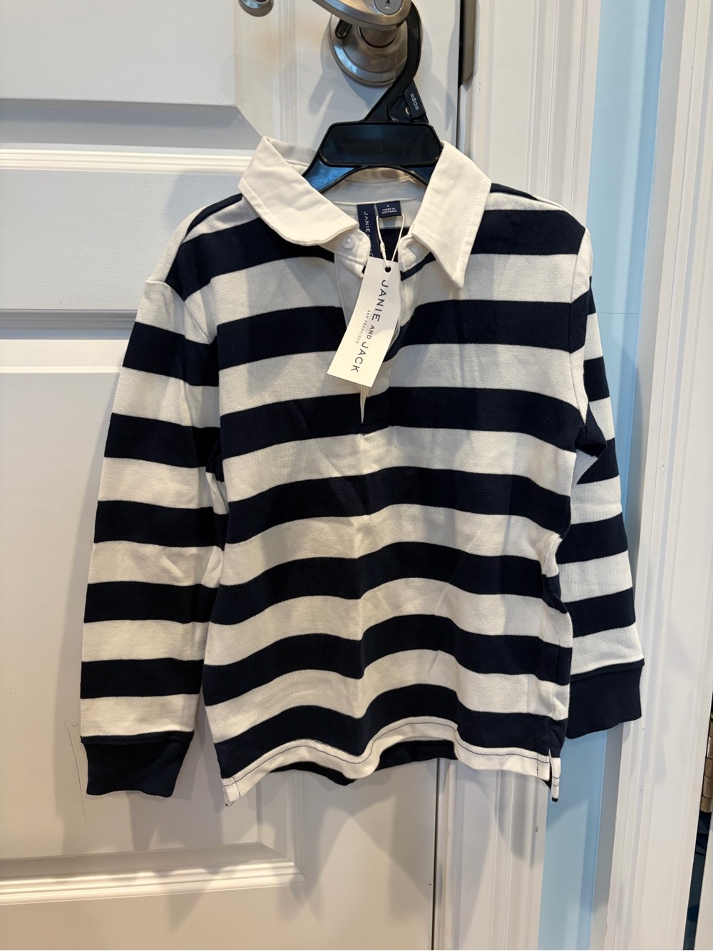 Janie and Jack Navy and White Striped Rugby Shirt